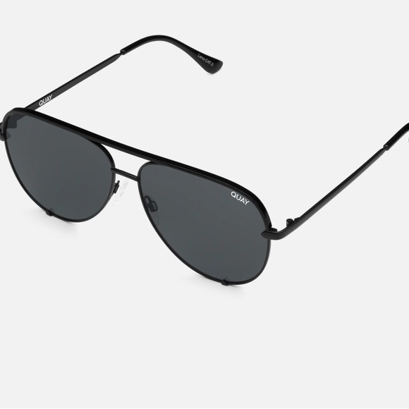 Quay x Desi High Key Aviator Sunglasses Black Metal Frame Mirror Smoke Lens - Picture 4 of 16